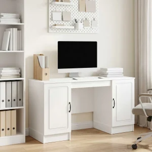 Bureau 142,5 x 50 x 75 cm blanc brillant bois d'ingénierie – modèle 9 – vue d’ensemble