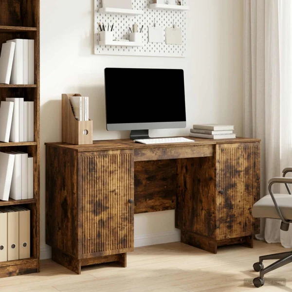 Bureau 142,5 x 50 x 75 cm chêne fumé bois d'ingénierie – vue d’ensemble