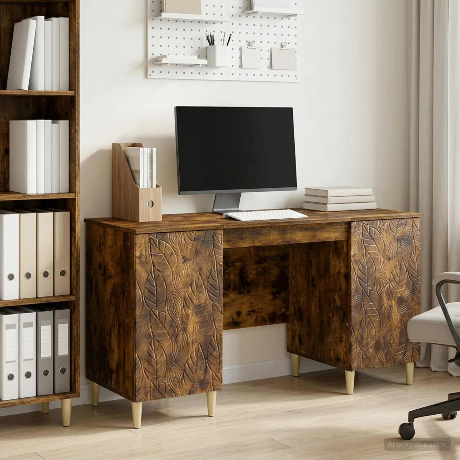 Bureau 142,5 x 50 x 75 cm chêne fumé bois d'ingénierie – modèle 6 – vue d’ensemble