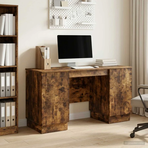 Bureau 142,5 x 50 x 75 cm chêne fumé bois d'ingénierie – modèle 7 – vue d’ensemble