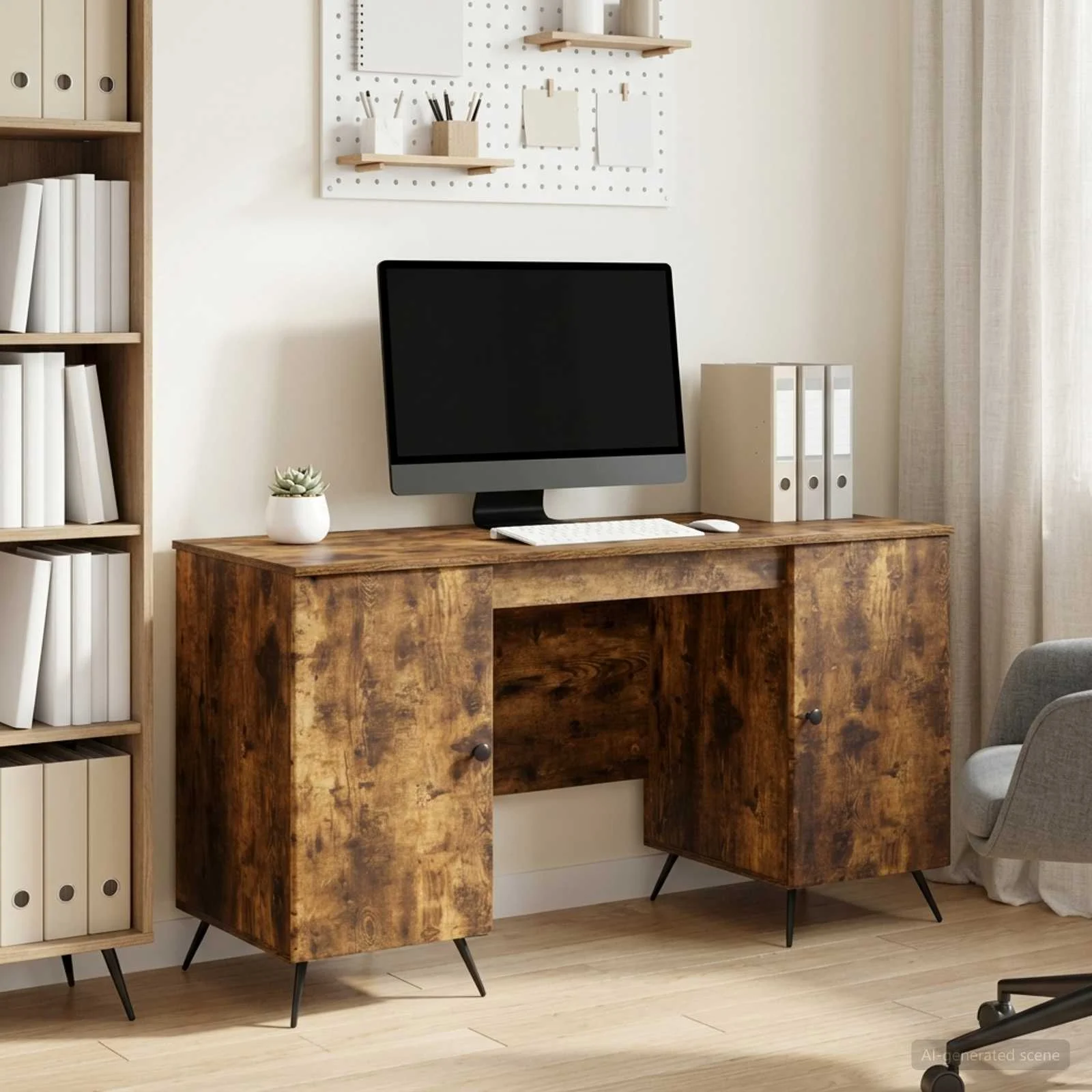Bureau 142,5 x 50 x 75 cm chêne fumé bois d'ingénierie – modèle 8 – vue d’ensemble