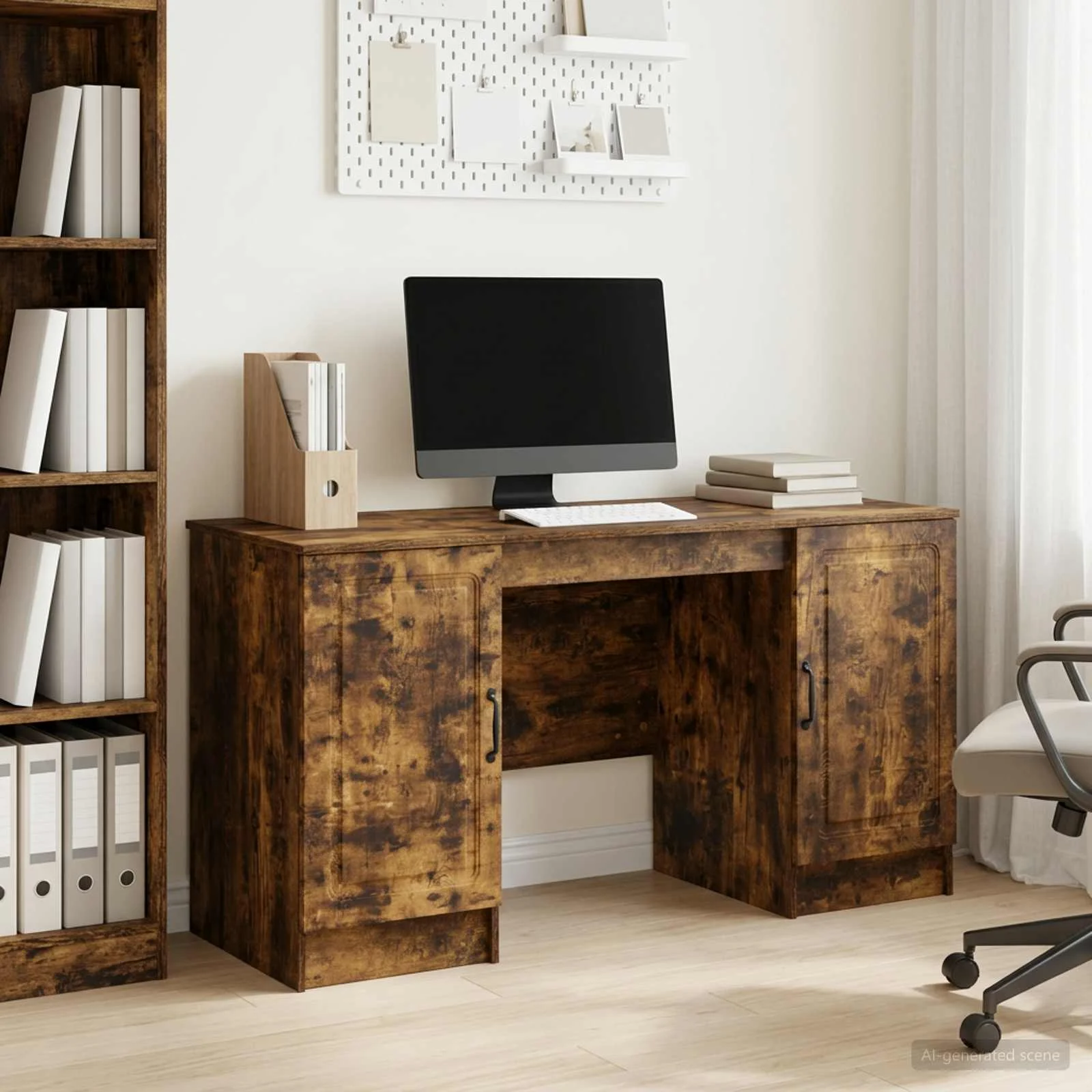 Bureau 142,5 x 50 x 75 cm chêne fumé bois d'ingénierie – modèle 9 – vue d’ensemble