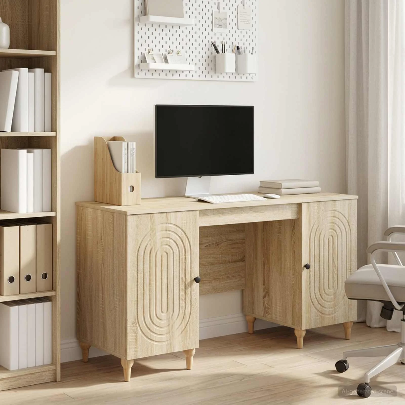 Bureau 142,5 x 50 x 75 cm chêne sonoma bois d'ingénierie – modèle 2 – vue d’ensemble