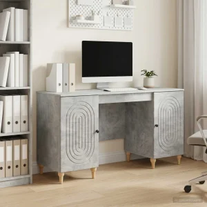 Bureau 142,5 x 50 x 75 cm gris béton bois d'ingénierie – modèle 2 – vue d’ensemble