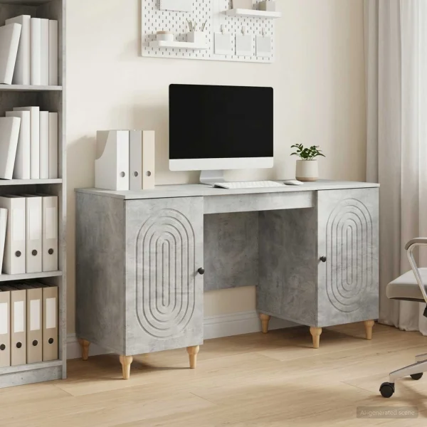 Bureau 142,5 x 50 x 75 cm gris béton bois d'ingénierie – modèle 2 – vue d’ensemble