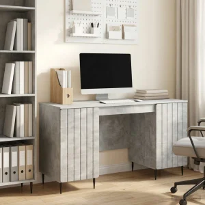 Bureau 142,5 x 50 x 75 cm gris béton bois d'ingénierie – modèle 3 – vue d’ensemble