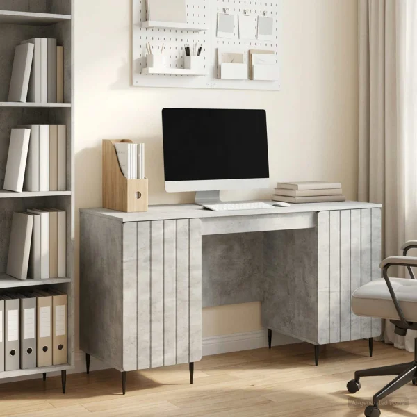 Bureau 142,5 x 50 x 75 cm gris béton bois d'ingénierie – modèle 3 – vue d’ensemble