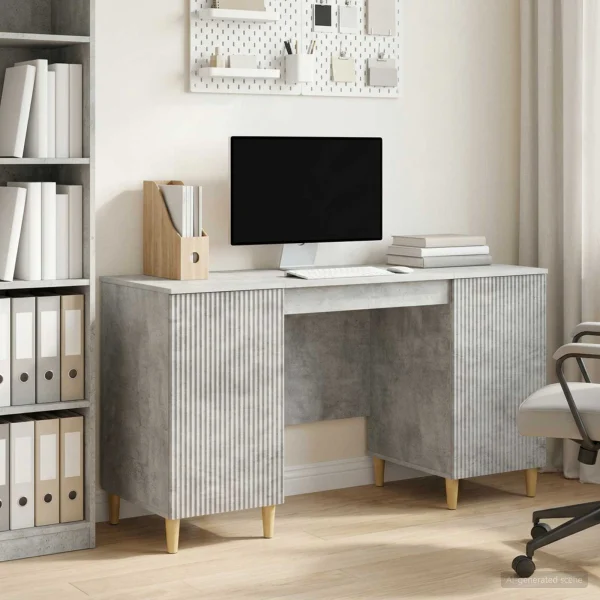 Bureau 142,5 x 50 x 75 cm gris béton bois d'ingénierie – modèle 4 – vue d’ensemble