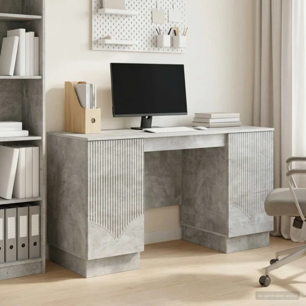 Bureau 142,5 x 50 x 75 cm gris béton bois d'ingénierie – modèle 7 – vue d’ensemble