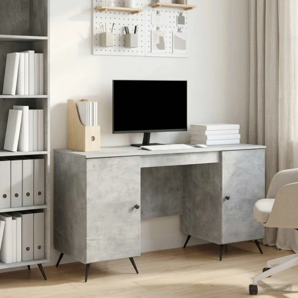 Bureau 142,5 x 50 x 75 cm gris béton bois d'ingénierie – modèle 8 – vue d’ensemble