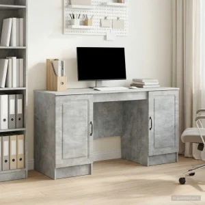 Bureau 142,5 x 50 x 75 cm gris béton bois d'ingénierie – modèle 9 – vue d’ensemble