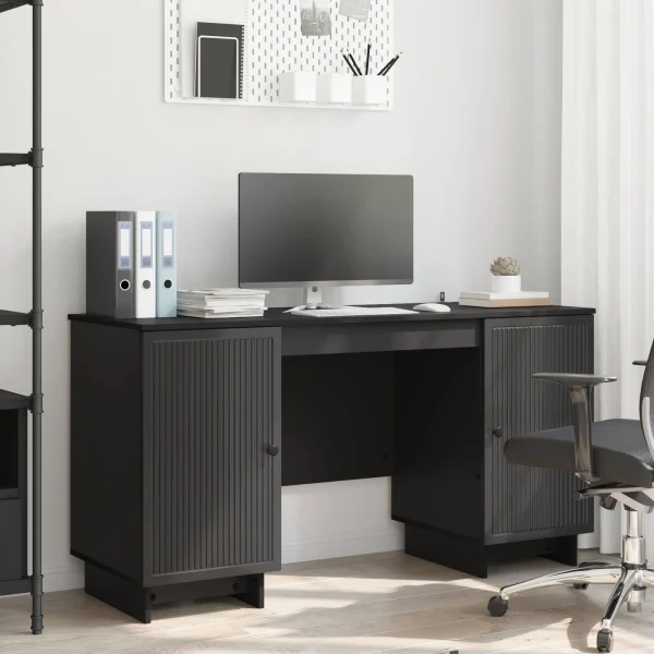 Bureau 142,5 x 50 x 75 cm noir bois d'ingénierie – vue d’ensemble