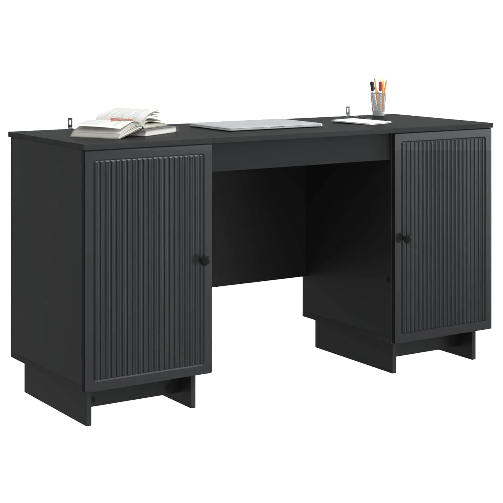 Bureau 142,5 x 50 x 75 cm noir bois d'ingénierie – vue de détail