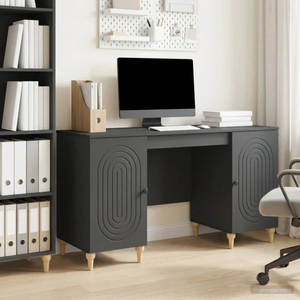 Bureau 142,5 x 50 x 75 cm noir bois d'ingénierie – modèle 2 – vue d’ensemble