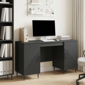 Bureau 142,5 x 50 x 75 cm noir bois d'ingénierie – modèle 3 – vue d’ensemble