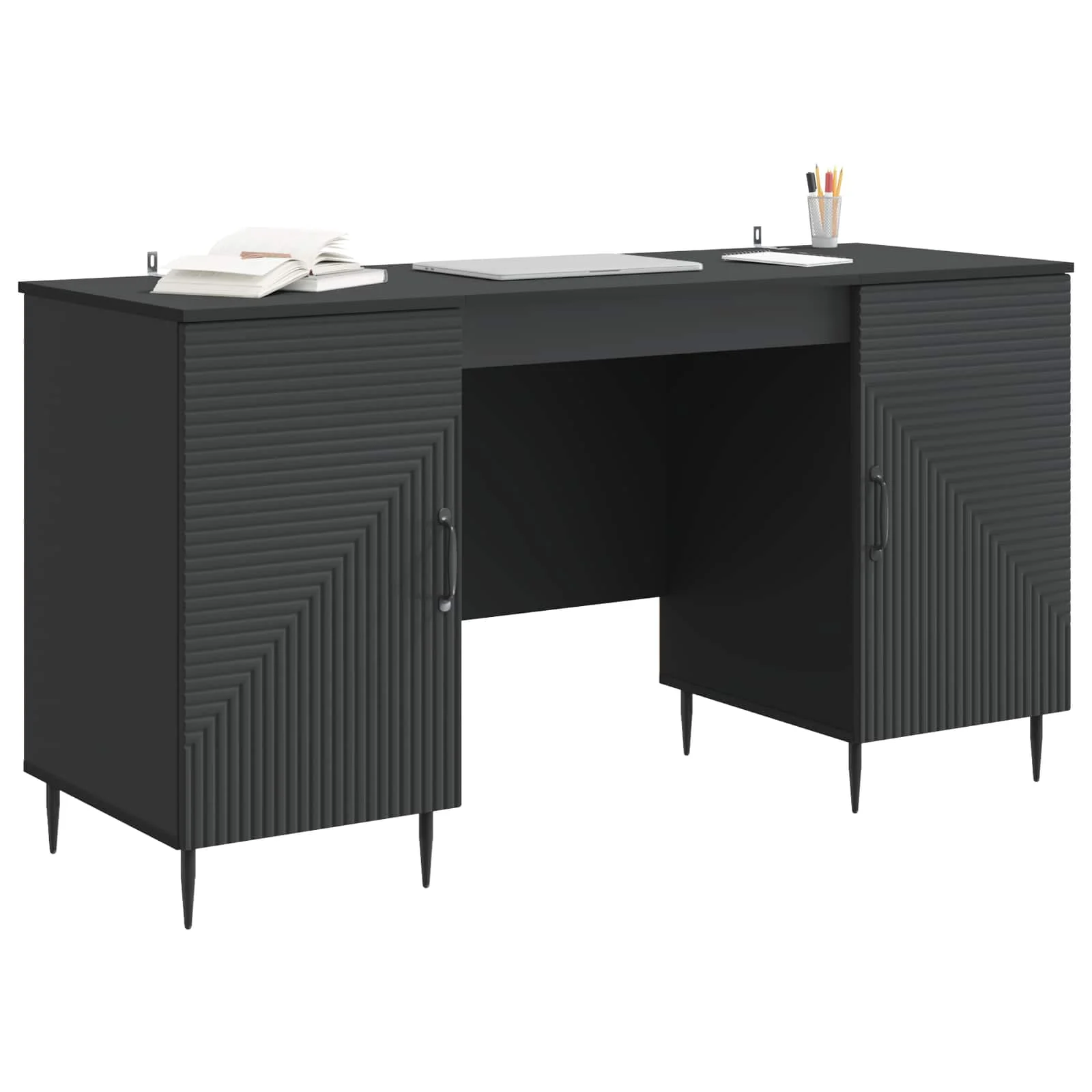 Bureau 142,5 x 50 x 75 cm noir bois d'ingénierie – modèle 3 – vue de détail