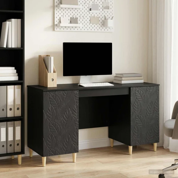Bureau 142,5 x 50 x 75 cm noir bois d'ingénierie – modèle 4 – vue d’ensemble