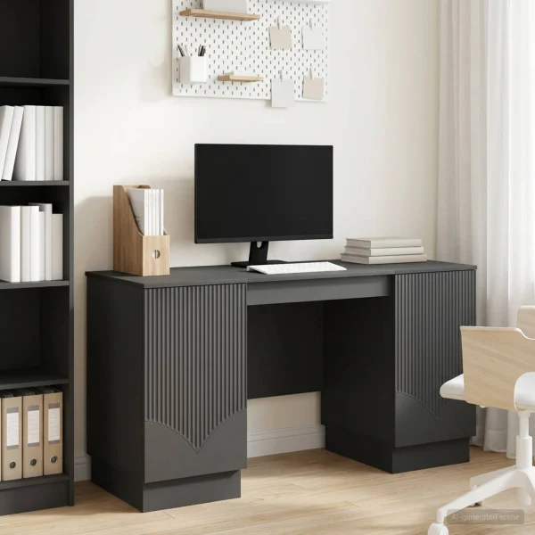 Bureau 142,5 x 50 x 75 cm noir bois d'ingénierie – modèle 5 – vue d’ensemble