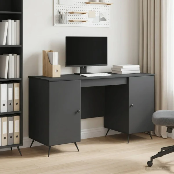 Bureau 142,5 x 50 x 75 cm noir bois d'ingénierie – modèle 6 – vue d’ensemble