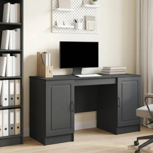 Bureau 142,5 x 50 x 75 cm noir bois d'ingénierie – modèle 7 – vue d’ensemble