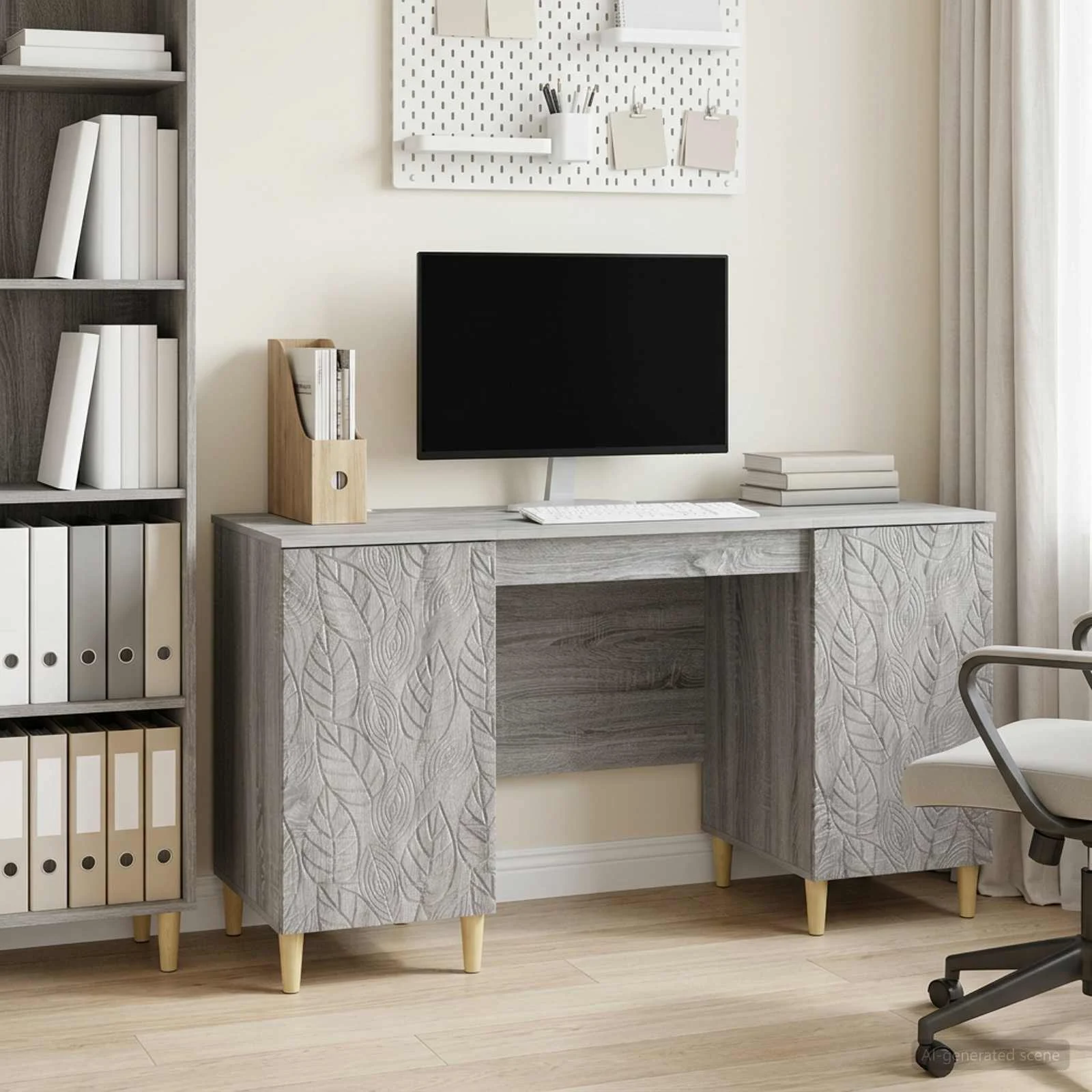 Bureau 142,5 x 50 x 75 cm sonoma gris bois d'ingénierie – modèle 6 – vue d’ensemble