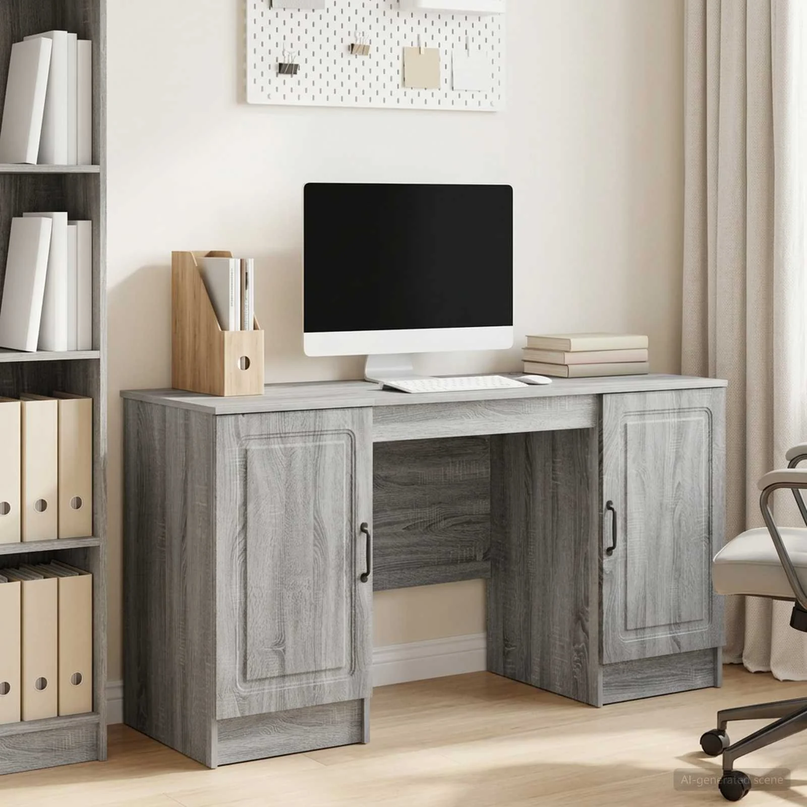 Bureau 142,5 x 50 x 75 cm sonoma gris bois d'ingénierie – modèle 9 – vue d’ensemble