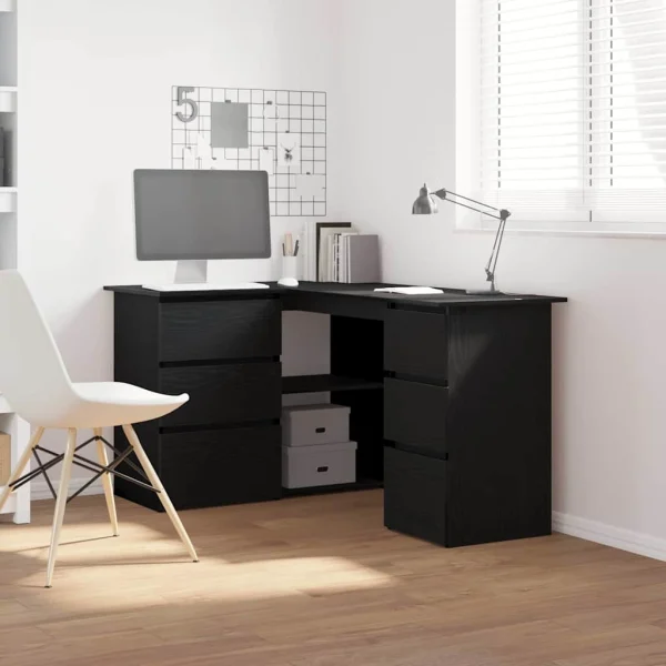 Bureau 145 x 100 x 76 cm chêne noir bois d'ingénierie – vue d’ensemble