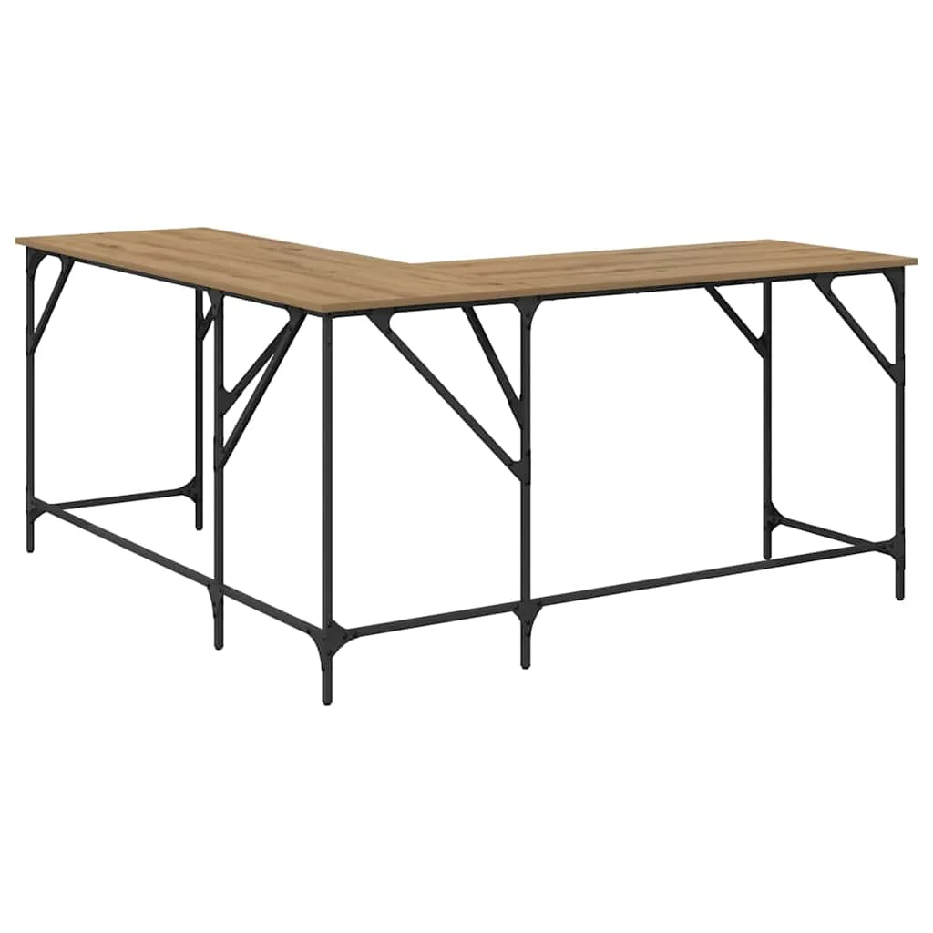 Bureau 149 x 149 x 75 cm chêne artisanal bois d'ingénierie – vue de dos