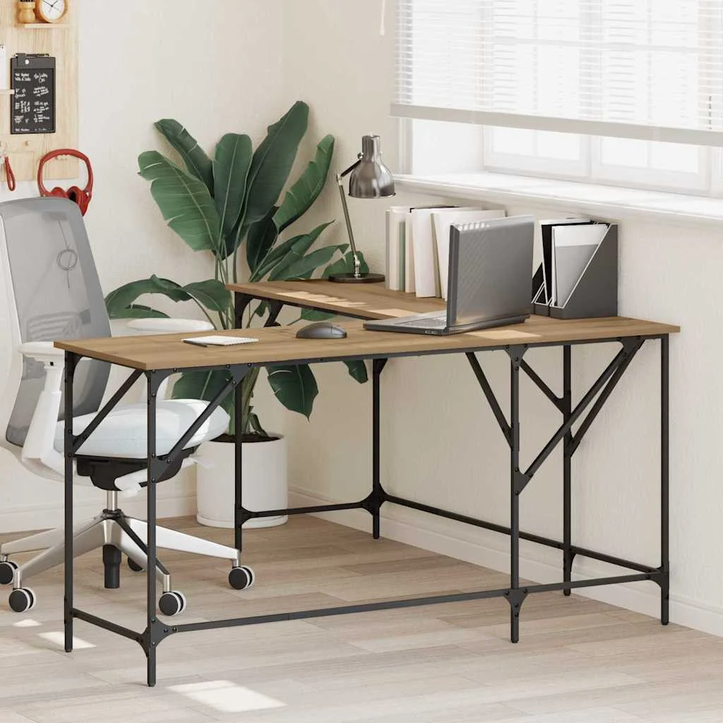 Bureau 149 x 149 x 75 cm chêne artisanal bois d'ingénierie – vue d’ensemble