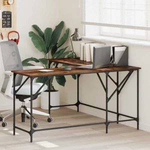 Bureau 149 x 149 x 75 cm chêne fumé bois d'ingénierie – vue d’ensemble