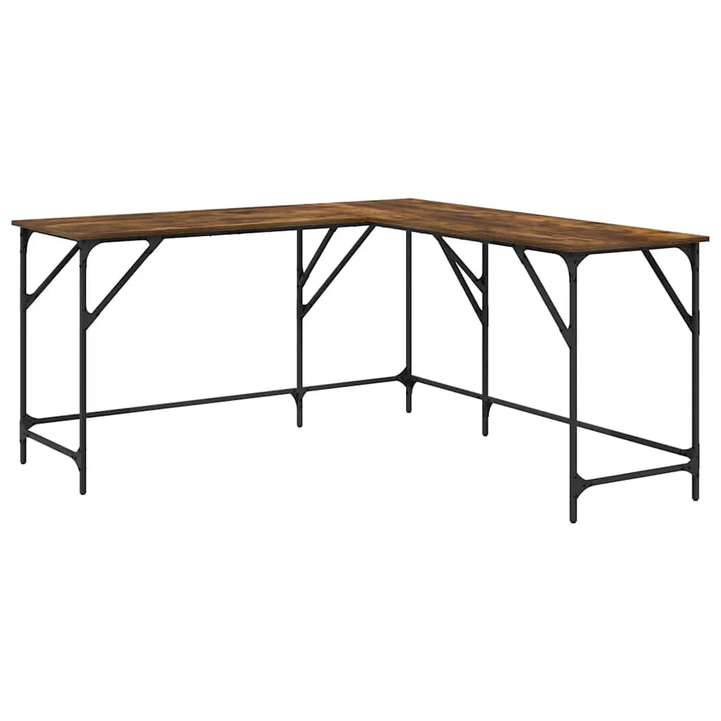 Bureau 149 x 149 x 75 cm chêne fumé bois d'ingénierie – vue de côté