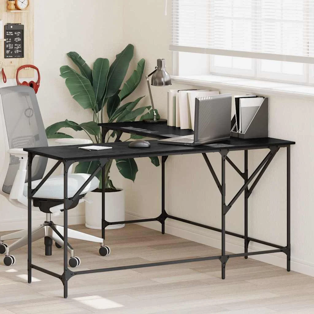 Bureau 149 x 149 x 75 cm chêne noir bois d'ingénierie – vue d’ensemble