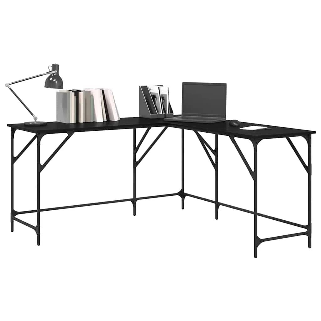 Bureau 149 x 149 x 75 cm chêne noir bois d'ingénierie – vue de détail