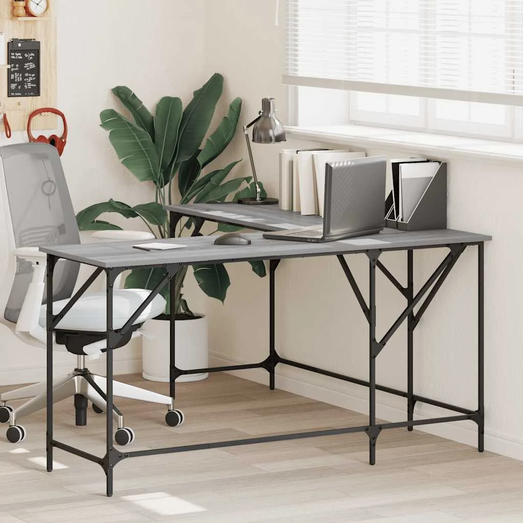 Bureau 149 x 149 x 75 cm sonoma gris bois d'ingénierie – vue d’ensemble