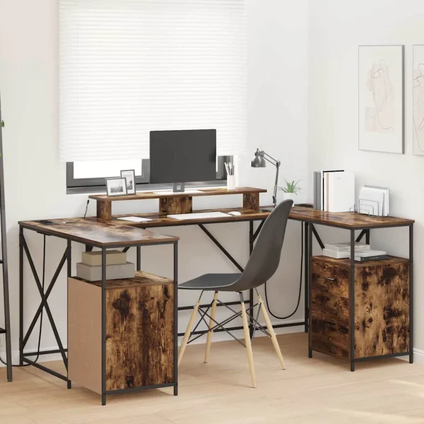 Bureau 182 x 101 x 87,5 cm chêne fumé bois d'ingénierie – vue d’ensemble
