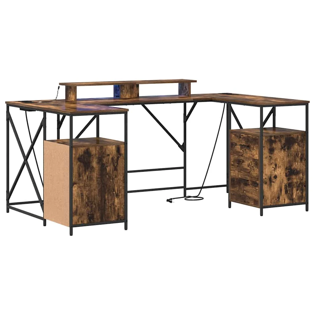 Bureau 182 x 101 x 87,5 cm chêne fumé bois d'ingénierie – vue de côté