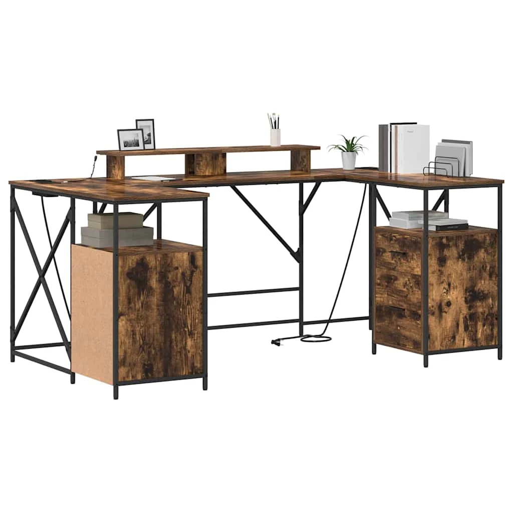 Bureau 182 x 101 x 87,5 cm chêne fumé bois d'ingénierie – vue de détail