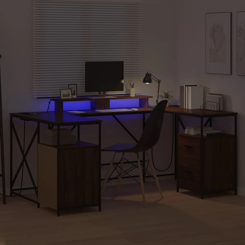 Bureau 182 x 101 x 87,5 cm chêne marron bois d'ingénierie – vue de dos