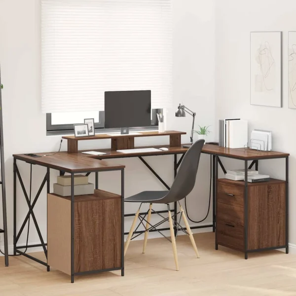 Bureau 182 x 101 x 87,5 cm chêne marron bois d'ingénierie – vue d’ensemble