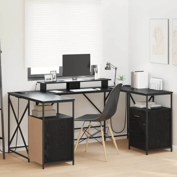 Bureau 182 x 101 x 87,5 cm chêne noir bois d'ingénierie – vue d’ensemble