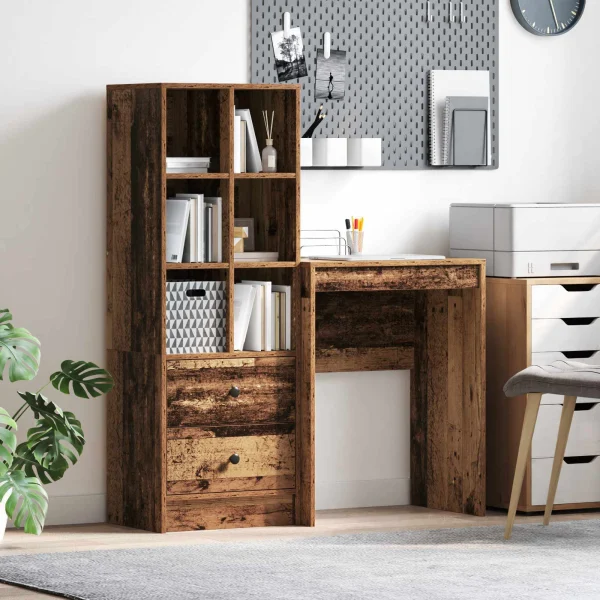 Bureau en 2 éléments 105,5 x 34 x 127 cm bois ancien – vue d’ensemble