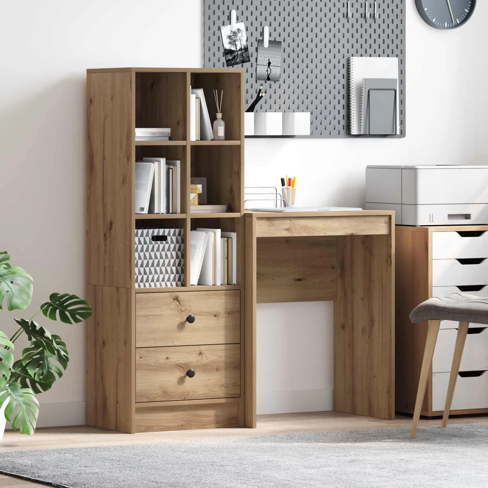 Bureau en 2 éléments 105,5 x 34 x 127 cm chêne artisanal – vue d’ensemble