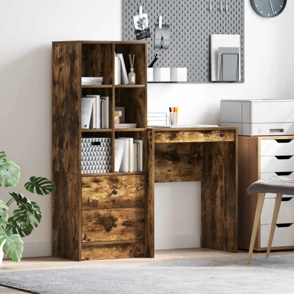Bureau en 2 éléments 105,5 x 34 x 127 cm chêne fumé – vue d’ensemble