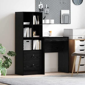 Bureau en 2 éléments 105,5 x 34 x 127 cm chêne noir – vue d’ensemble