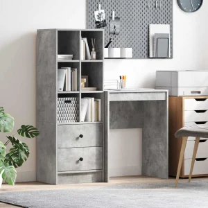 Bureau en 2 éléments 105,5 x 34 x 127 cm gris béton – vue d’ensemble