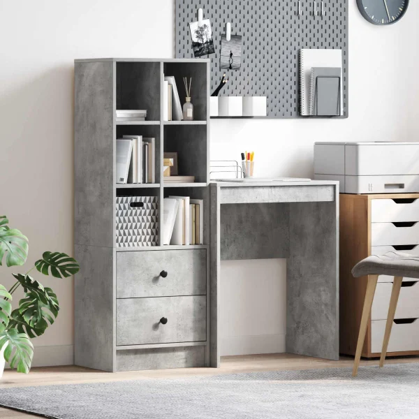 Bureau en 2 éléments 105,5 x 34 x 127 cm gris béton – vue d’ensemble