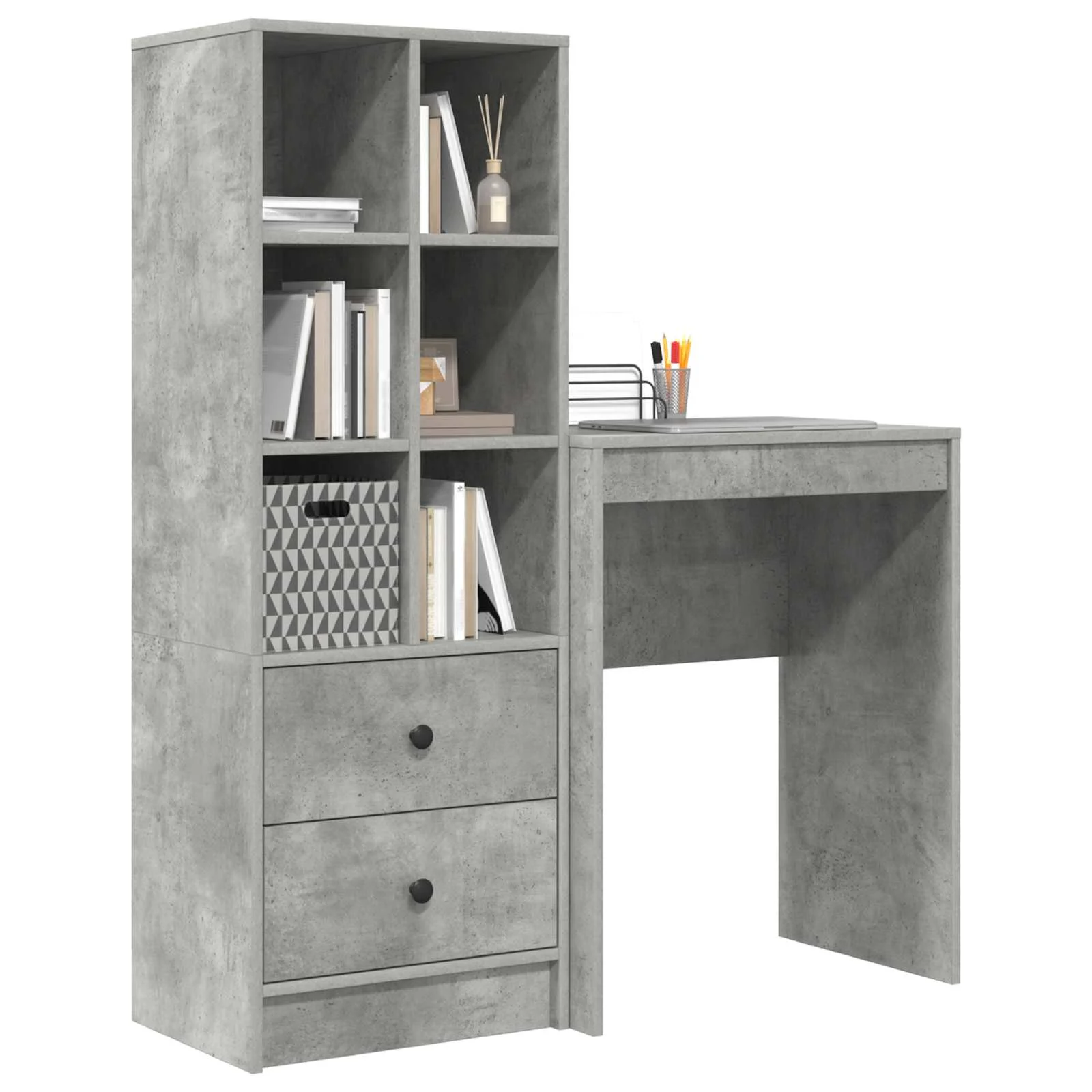 Bureau en 2 éléments 105,5 x 34 x 127 cm gris béton – vue de détail
