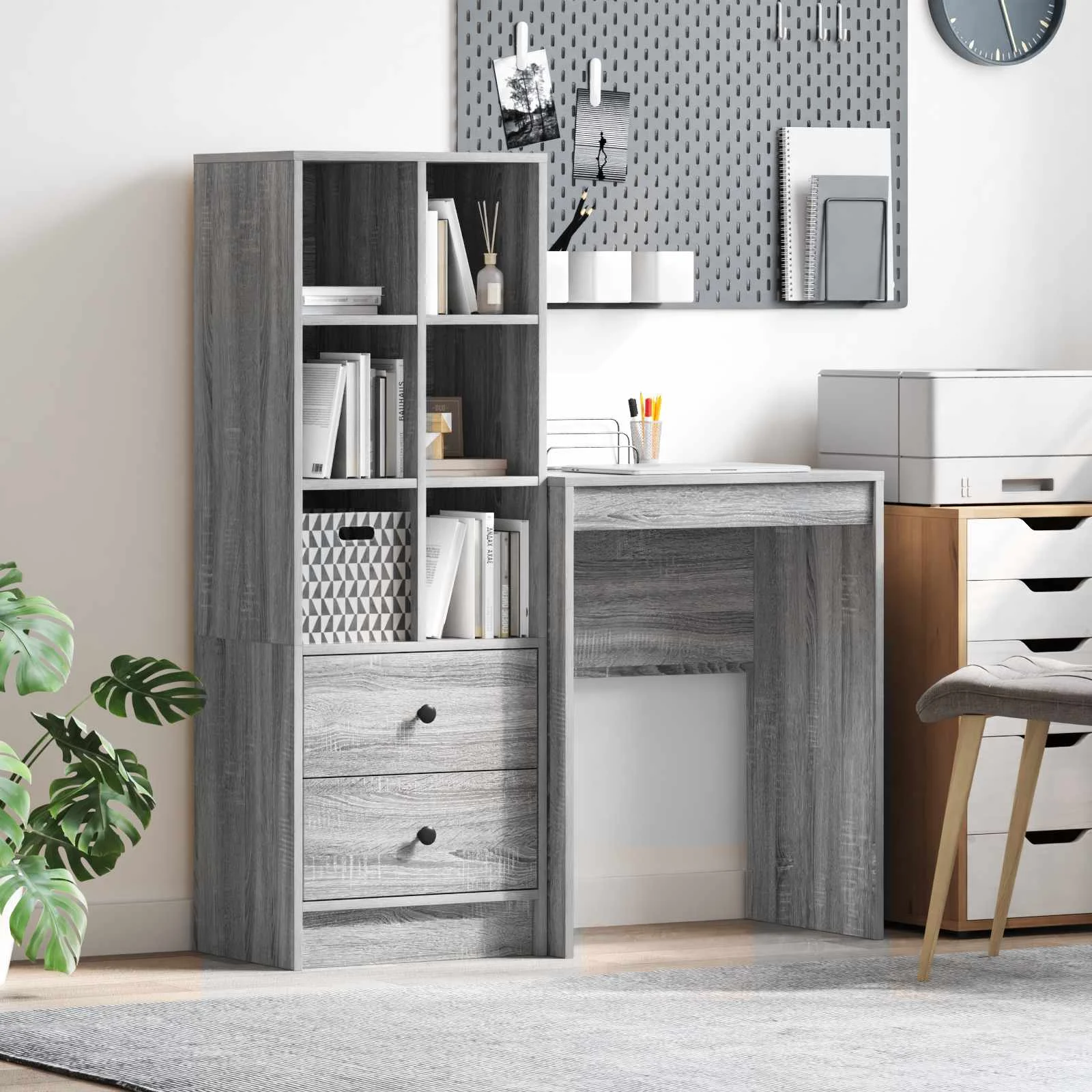 Bureau en 2 éléments 105,5 x 34 x 127 cm sonoma gris – vue d’ensemble