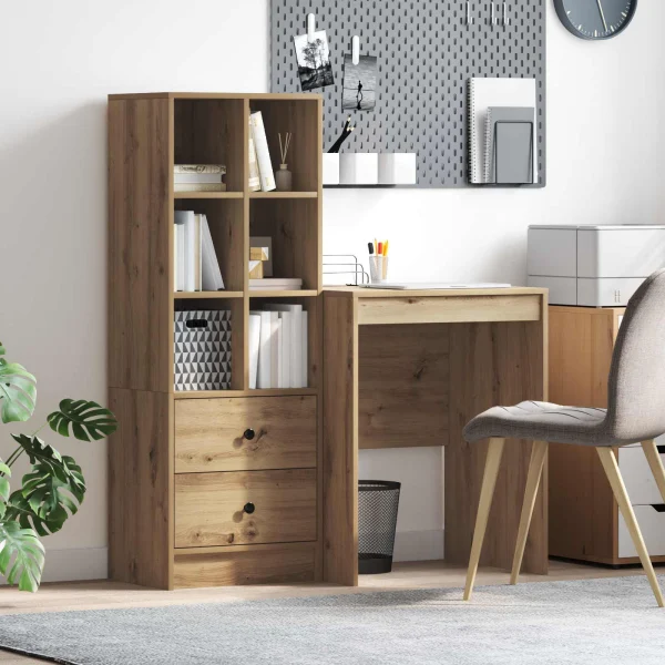 Bureau en 2 éléments 105,5 x 50 x 127 cm chêne artisanal – vue d’ensemble