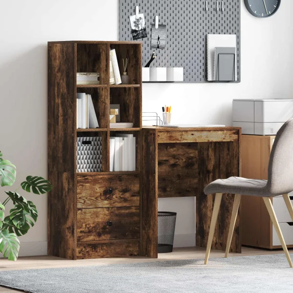 Bureau en 2 éléments 105,5 x 50 x 127 cm chêne fumé – vue d’ensemble